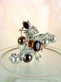 anillo plata de ley y oro 585 con piedras de moda, anillo para mujeres de plata de ley con piedras, joyas de autor plata de ley con piedras para mujeres, anillo 3627