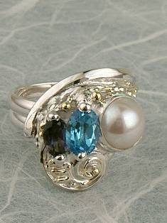 anillo plata de ley y oro 585 con piedras de moda, anillo para mujeres de plata de ley con piedras, joyas de autor plata de ley con piedras para mujeres, anillo Ajustable 2484