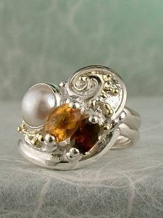 anillo plata de ley y oro 585 con piedras de moda, anillo para mujeres de plata de ley con piedras, joyas de autor plata de ley con piedras para mujeres, anillo Ajustable 8572