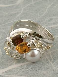 Григорій Пира Піро Природи Дизайн Перстень з Срібла і 18-Каратного Золота з Каменями 8572