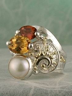 anillo plata de ley y oro 585 con piedras de moda, anillo para mujeres de plata de ley con piedras, joyas de autor plata de ley con piedras para mujeres, anillo 7482