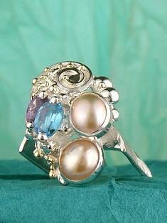 anillo plata de ley y oro 585 con piedras de moda, anillo para mujeres de plata de ley con piedras, joyas de autor plata de ley con piedras para mujeres, anillo 9785