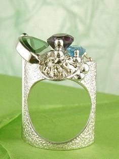 anillo plata de ley y oro 585 con piedras de moda, anillo para mujeres de plata de ley con piedras, joyas de autor plata de ley con piedras para mujeres, anillo 7563