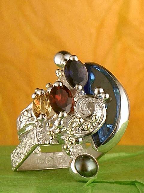 anillo plata de ley y oro 585 con piedras de moda, anillo para mujeres de plata de ley con piedras, joyas de autor plata de ley con piedras para mujeres, anillo 30303