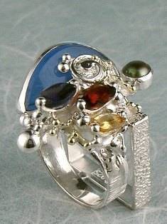 anillo plata de ley y oro 585 con piedras de moda, anillo para mujeres de plata de ley con piedras, joyas de autor plata de ley con piedras para mujeres, anillo 30303