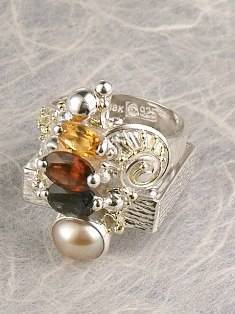 anillo plata de ley y oro 585 con piedras de moda, anillo para mujeres de plata de ley con piedras, joyas de autor plata de ley con piedras para mujeres, anillo 4892