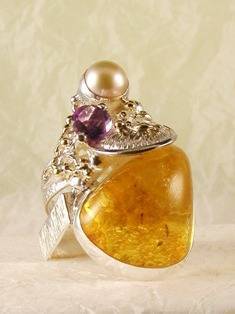 anillo plata de ley y oro 585 con piedras de moda, anillo para mujeres de plata de ley con piedras, joyas de autor plata de ley con piedras para mujeres, anillo 4001