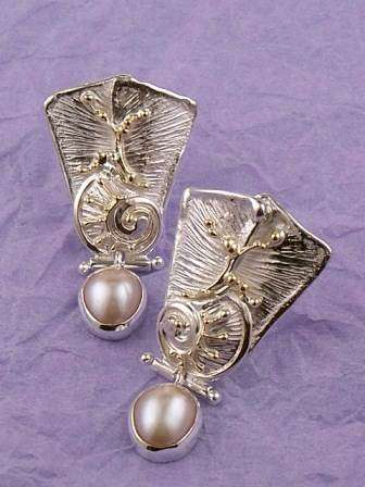 Gregory Pyra Piro originale håndlavet sølv og guld med ædelsten øreringe 2854