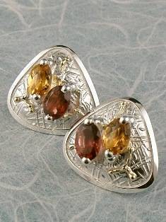 Gregory Pyra Piro originale håndlavet sølv og guld med ædelsten øreringe 3859