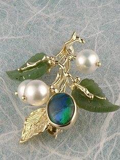 broszka naszyjnik piro unikatowy srebro złoto jadeit opal 2893