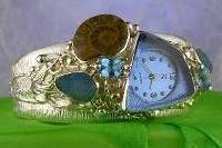 Original handgefertigtt, Silber und Gold, Ammonit, Blauer Topas, Druse, Armband mit Ammonit Artikelnummer 7482