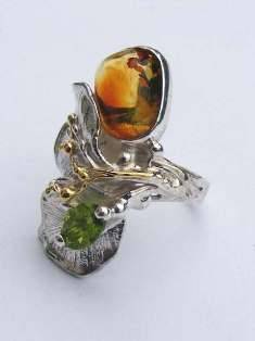 Григорій Пира Піро Природи Дизайн Перстень з Срібла і 18-Каратного Золота з Каменями 6543