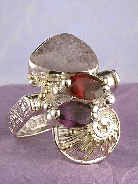 Gregory Pyra Piro One of a Kind Original #Handmade #Sterling #Silver and #Gold #Amethyst and #Garnet #Ring Pendant 2937