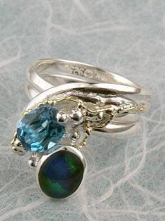 anillo plata de ley y oro 585 con piedras de moda, anillo para mujeres de plata de ley con piedras, joyas de autor plata de ley con piedras para mujeres, anillo Ajustable 6849