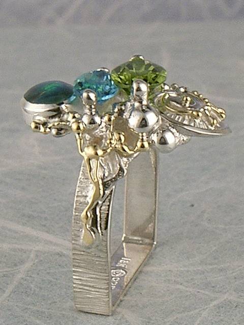 Gregory Pyra Piro konst smycken, sterlingsilver och guld med ädelstenar ring, Gregory Pyra Piro ring 8014, smycken säljs i konstgallerier, smycken tillverkade av hantverkare, smycken med leverans i Sverige
