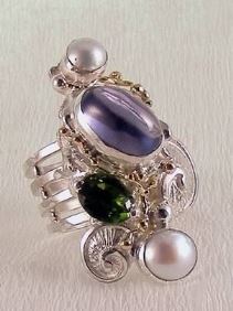 anillo plata de ley y oro 585 con piedras de moda, anillo para mujeres de plata de ley con piedras, joyas de autor plata de ley con piedras para mujeres, anillo 7053