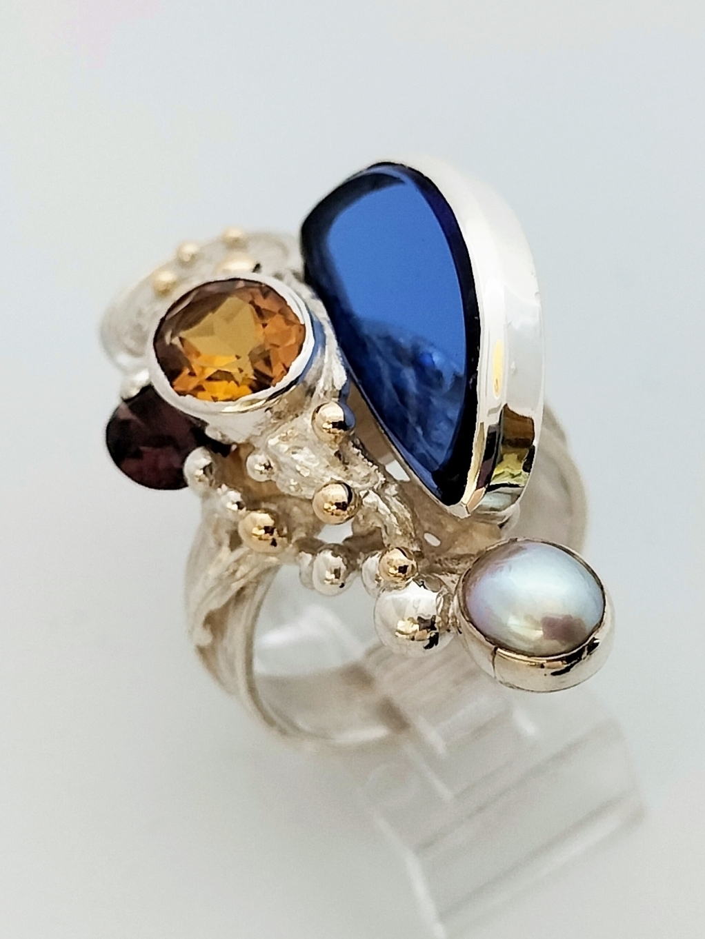 original maker's handcrafted jewellery, gregory pyra piro ring 3624, mixed metal jewelry, 14k gold and silver, sterling silver and 14 karat gold, artist with own style, unique style jewelry, silver and gemstone jewelry, gemstone and pearl jewelry, gold and color gemstone jewelry, citrine, garnet, pearl, glass, art nouveau inspired fashion jewelry, jewellery with natural pearls and semi precious stones, contemporary jewelry from silver and gold, art jewellery with colour stones, contemporary jewelry with pearls and color stones, jewellery made from silver and gold with natural pearls and natural gemstones, shopping for diamonds and designer jewellery, accessories with color stones and pearls, artisan handcrafted jewellery with natural gemstones and natural pearls, jewelry made first hand, art and craft gallery artisan handcrafted jewellery for sale, jewellery with ocean and seashell theme