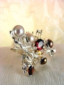 one of a kind jewellery, handmade artisan jewellery, mixed metal artisan jewellery, artisan jewellery with gemstones and pearls, #Ring 3627