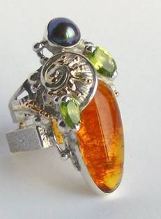 artisan made handcrafted jewelry,, jewellery with colour stones, jewellery with natural gemstones, jewellery with real pearls, where to buy jewellery for mature womens, jewellery from mixed metals with gemstones,  #Amber #Ring 4002