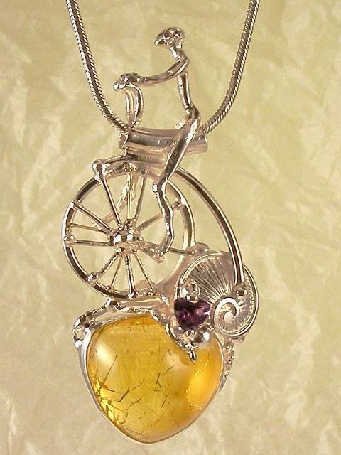 Original Pendant 6281 in Sterling Silver and 18 Karat Gold with Amber and Amethyst