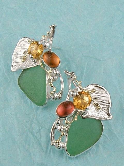 where to buy solder and reticulated mixed metal earrings, where to buy reticulated and soldered earrings with natural gemstones, Gregory Pyra Piro earrings #4570