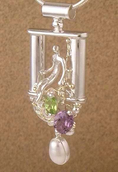Gregory Pyra Piro One of a Kind Original #Handmade #Sterling #Silver and #Gold #Amethyst and facet cut peridot #Pendant 2947