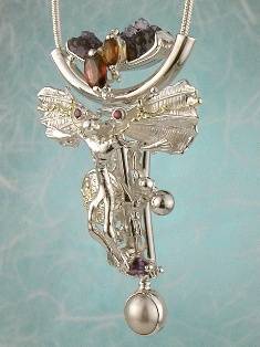 Gregory Pyra Piro One of a Kind Original #Handmade #Sterling #Silver and #Gold #Amethyst and #Garnet #Pendant 3945