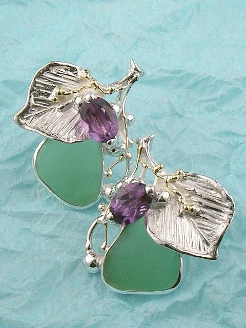 where to buy solder and reticulated mixed metal earrings, where to buy reticulated and soldered earrings with natural gemstones, Gregory Pyra Piro earrings 9439