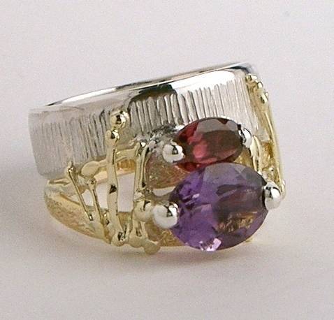 Gregory Pyra Piro One of a Kind Original #Handmade #Sterling #Silver and #Gold #Amethyst and #Garnet #Ring 4275
