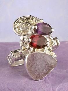 Gregory Pyra Piro One of a Kind Original #Handmade #Sterling #Silver and #Gold #Amethyst and #Garnet #Ring Pendant 2937