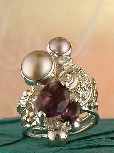 auction house with fine jewellery and collectible items, where to buy fine craft gallery mixed metal reticulated and soldered ring, Gregory Pyra Piro artisan reticulated and soldered ring 1825