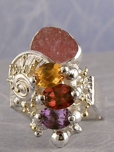 auction house with fine jewellery and collectible items, where to buy fine craft gallery mixed metal reticulated and soldered ring, Gregory Pyra Piro artisan reticulated and soldered ring 3012