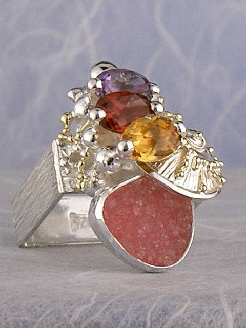 auction house with fine jewellery and collectible items, where to buy fine craft gallery mixed metal reticulated and soldered ring, Gregory Pyra Piro artisan reticulated and soldered ring 3012