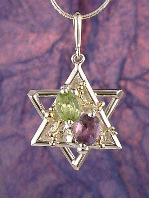 Gregory Pyra Piro One of a Kind Original #Handmade #Sterling #Silver and #Gold #Amethyst and facet cut peridot #Pendant 5420