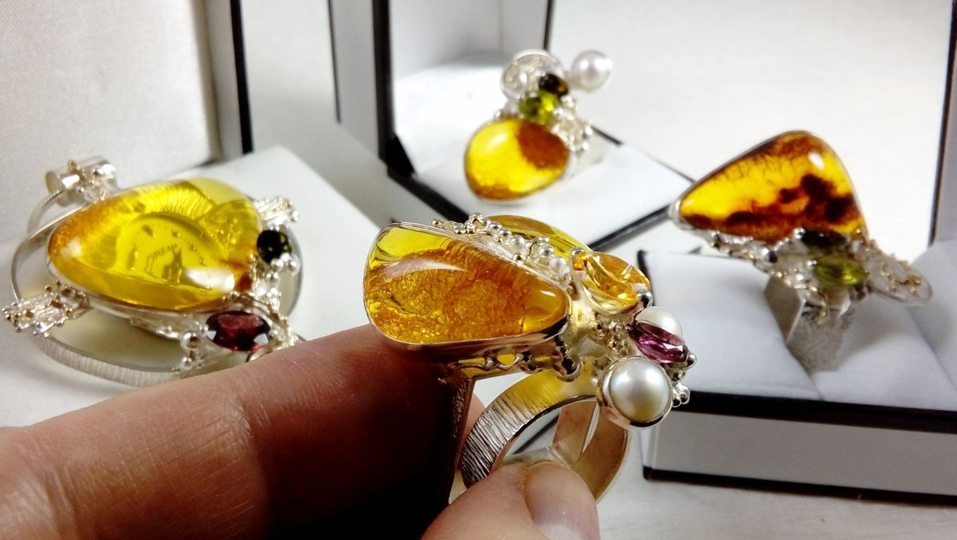 Collection of Cyber Rings, Bespoke Jewellery, One of a Kind, Original Handcrafted, Gregory Pyra Piro, Sterling Silver, 14k Gold, Natural Gemstones, Pearls