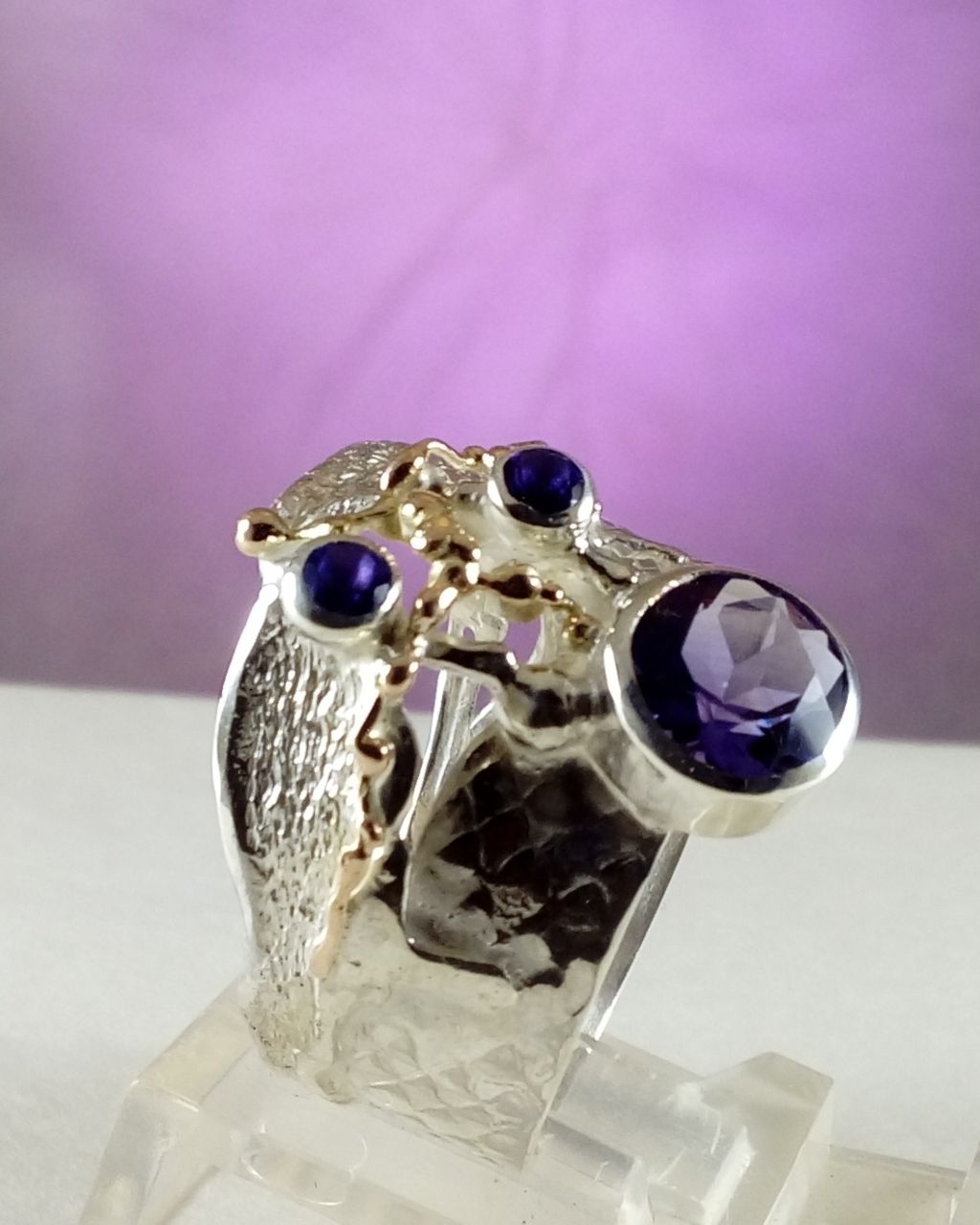 rings for women with amethysts, sterling and 14k gold jewelry, where to buy jewelry made by artist, where to buy handmade jewelry with amethyst, silver and gold rings for women with amethyst, gregory pyra piro ring 6820